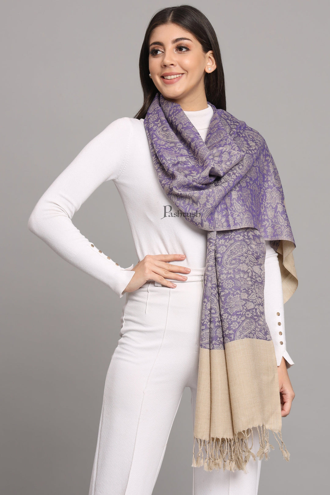 Pashtush India Womens Stoles Pashtush Womens Fine Wool Stole, Pasiley  Design, Blue