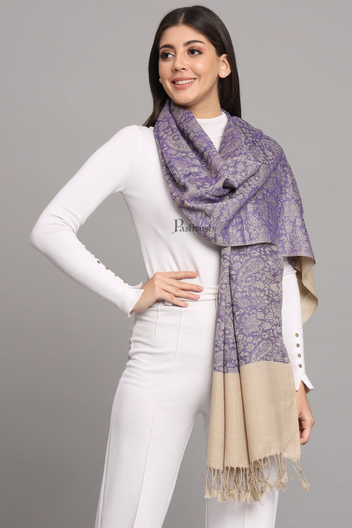 Pashtush India Womens Stoles Pashtush Womens Fine Wool Stole, Pasiley  Design, Blue