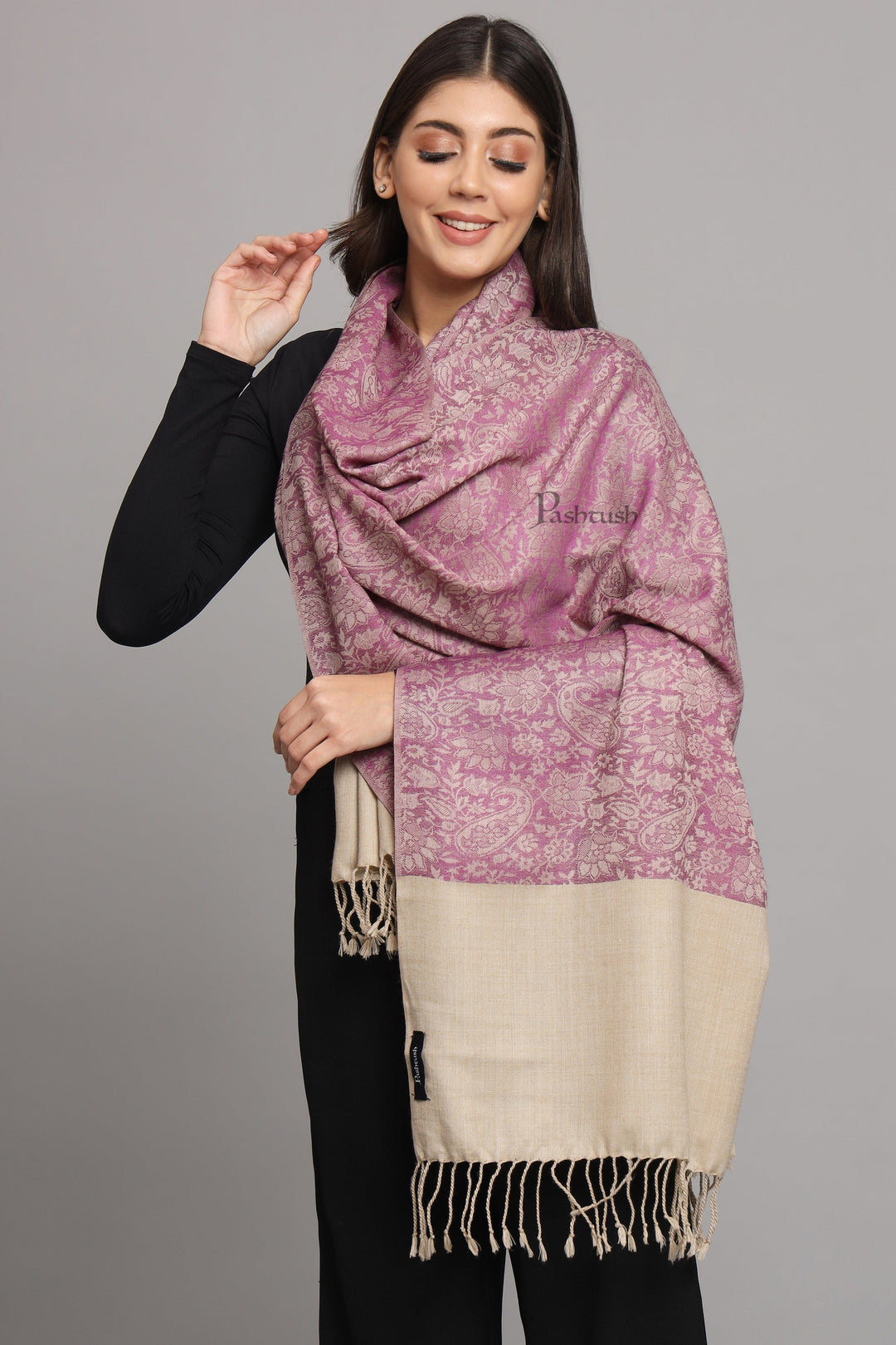 Pashtush India Womens Stoles Pashtush Womens Fine Wool Stole, Pasiley  Design, Peel Lilac