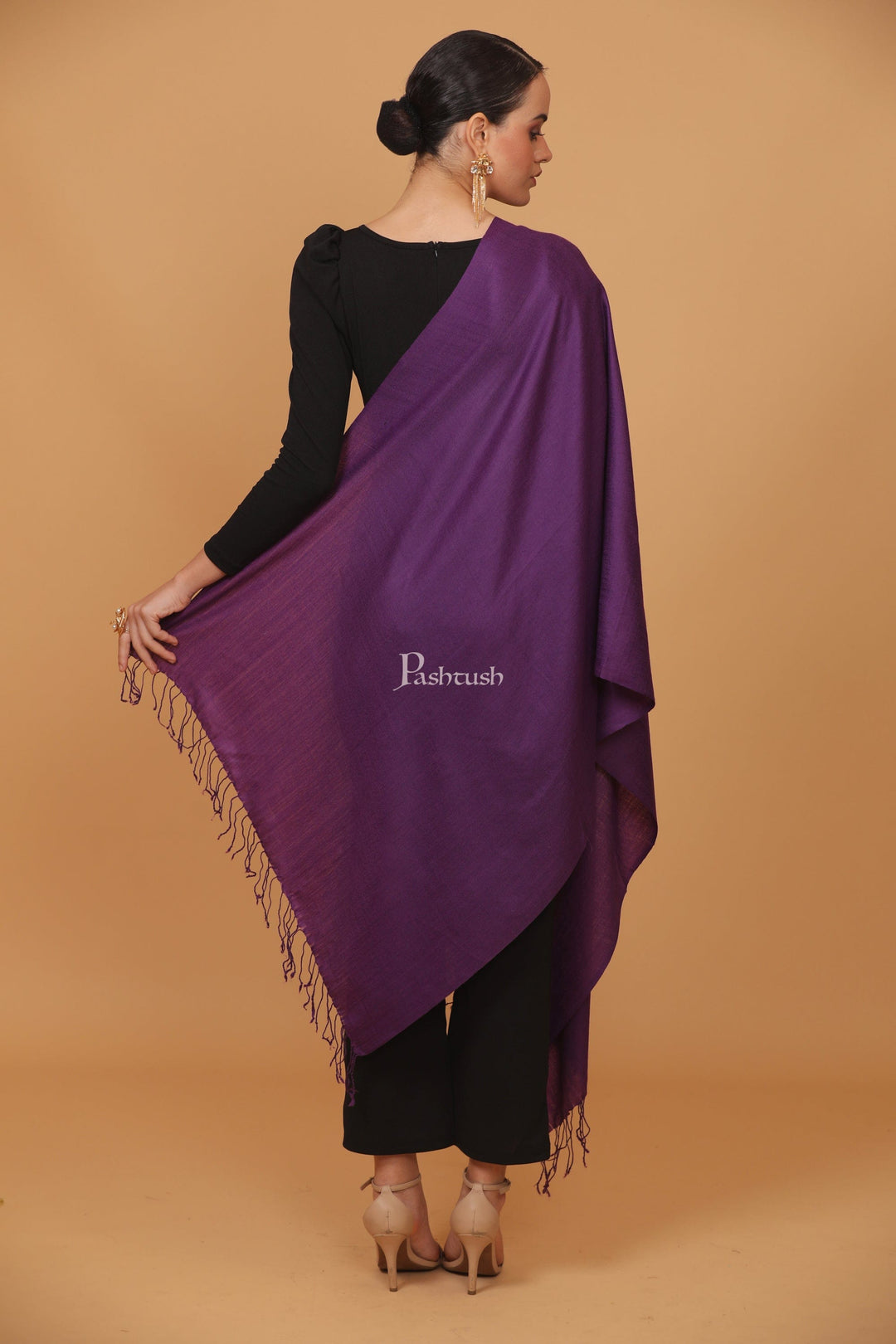 Pashtush India Womens Stoles and Scarves Scarf Pashtush womens Fine Wool stole, plain design, Purple