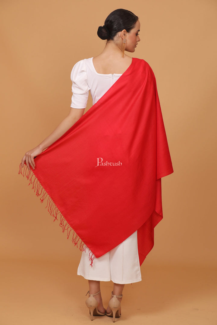 Pashtush India Womens Stoles and Scarves Scarf Pashtush womens Fine Wool stole, plain design, Red