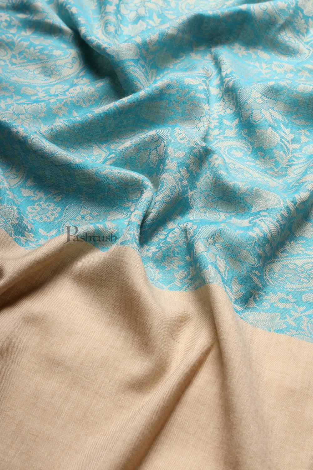 Pashtush India Womens Stoles and Scarves Scarf Pashtush Womens Fine Wool Stole, Self Paisley Weave, Woven Design, Arabic Sea Blue