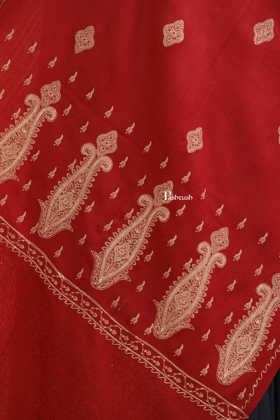 Pashtush India Womens Stoles Pashtush Womens Fine Wool Stole, Tone On Tone Embroidery Design, Maroon