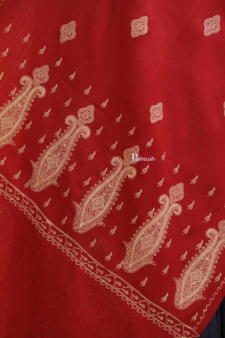 Pashtush India Womens Stoles Pashtush Womens Fine Wool Stole, Tone On Tone Embroidery Design, Maroon
