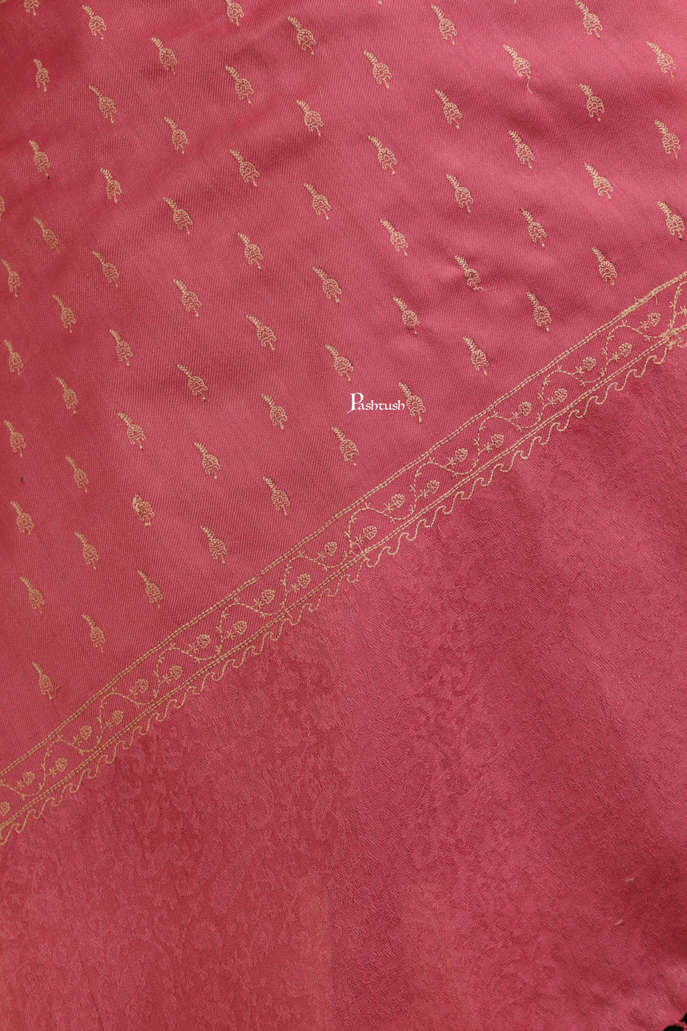 Pashtush India Womens Stoles Pashtush Womens Fine Wool Stole, Tone On Tone Embroidery Design, Pink