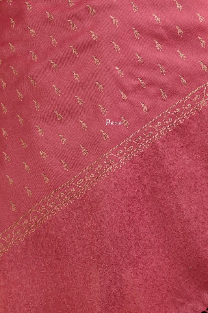 Pashtush India Womens Stoles Pashtush Womens Fine Wool Stole, Tone On Tone Embroidery Design, Pink