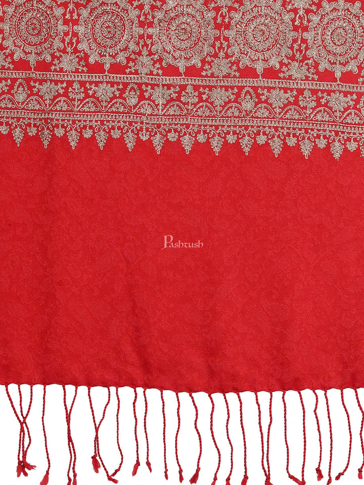 Pashtush India Womens Stoles and Scarves Scarf Pashtush Womens Fine Wool Stole With Nalki Embroidery, Red