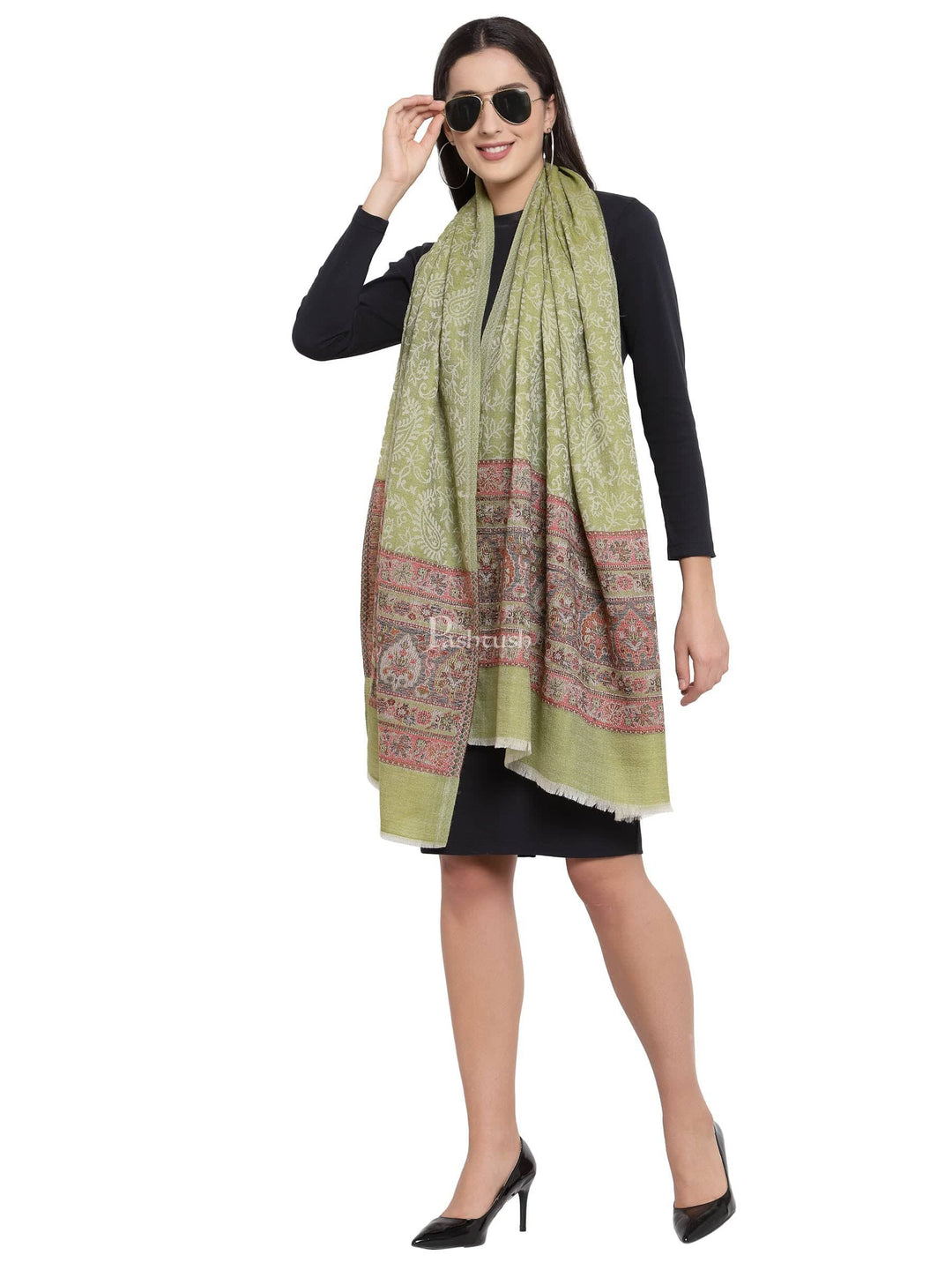 Pashtush India Womens Stoles and Scarves Scarf Pashtush Womens Fine Wool Stole With Palla Weave, Soft, Warm And Light Weight