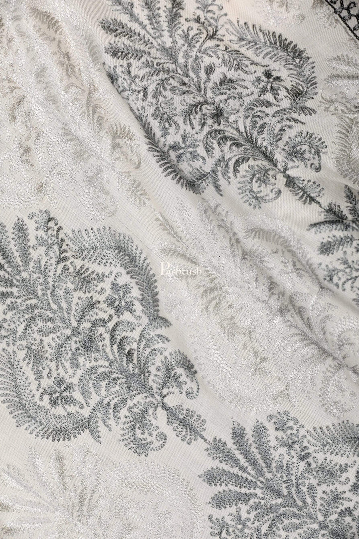 Pashtush Store Stole Pashtush Womens Fine Woollen, Silky Nalki Embroidery Needlework Stole, White