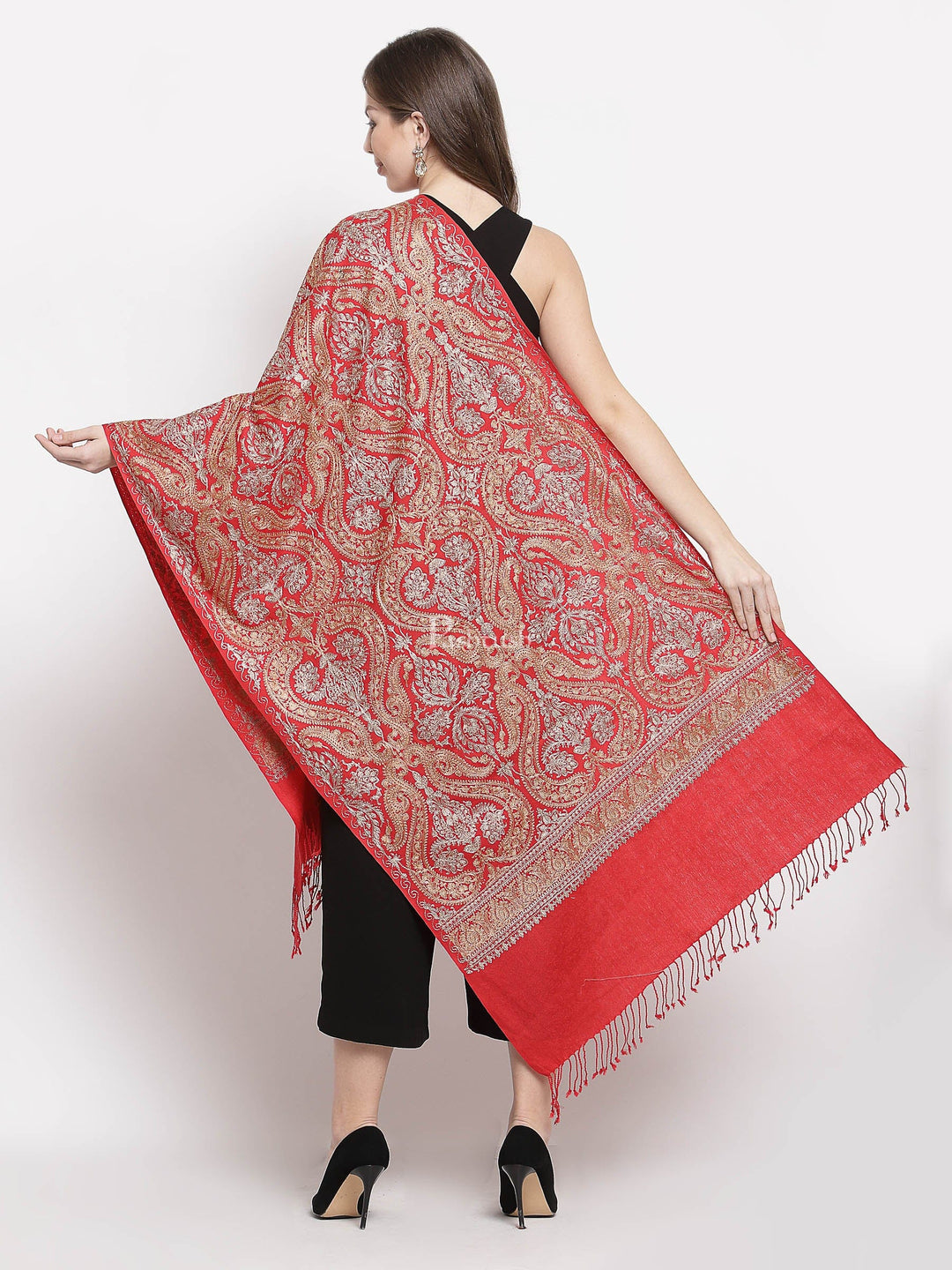 Pashtush India Womens Stoles and Scarves Scarf Pashtush Womens Fine Woollen, Silky Thread Nalki Embroidery Stole