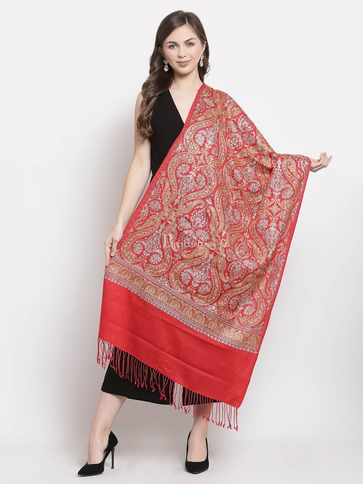 Pashtush India Womens Stoles and Scarves Scarf Pashtush Womens Fine Woollen, Silky Thread Nalki Embroidery Stole