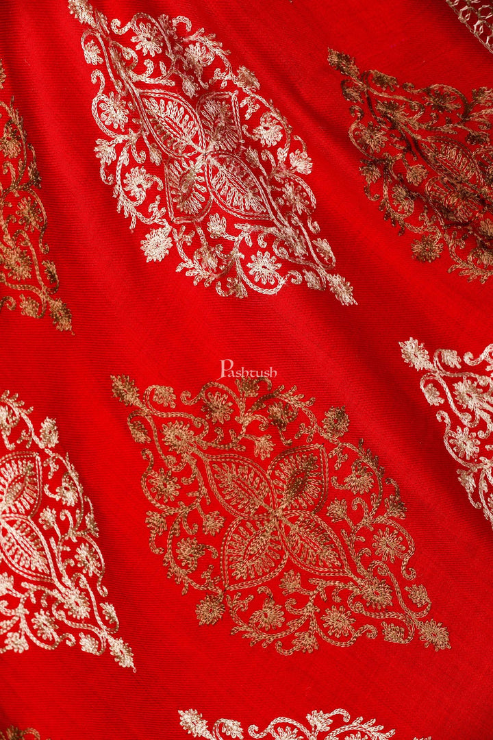 Pashtush Store Stole Pashtush Womens Fine Woollen, Silky Thread Nalki Embroidery Stole, Maroon