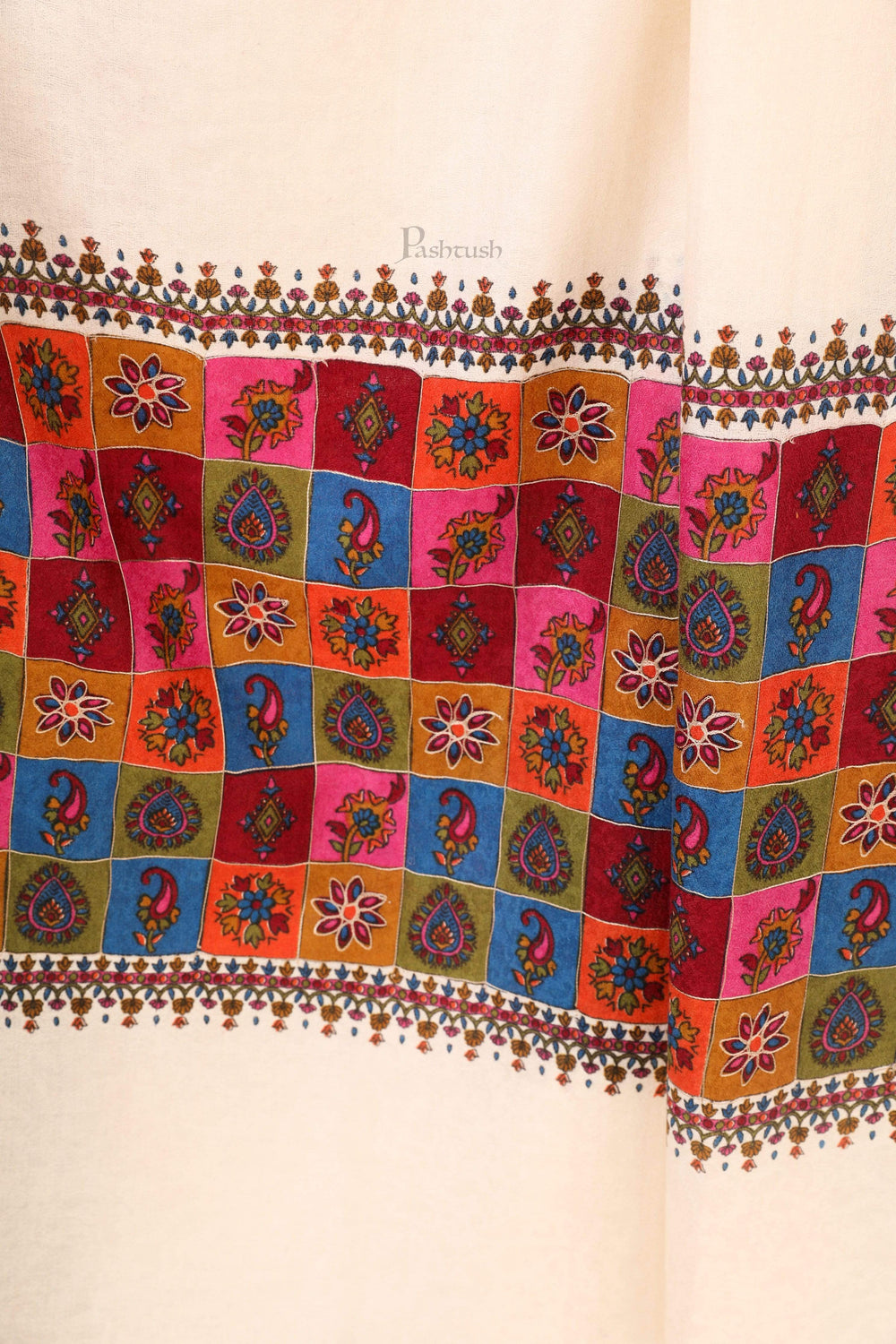 Pashtush India 100x200 Pashtush Womens Hand Embroidered Kalamkari Shawl, Fine Wool