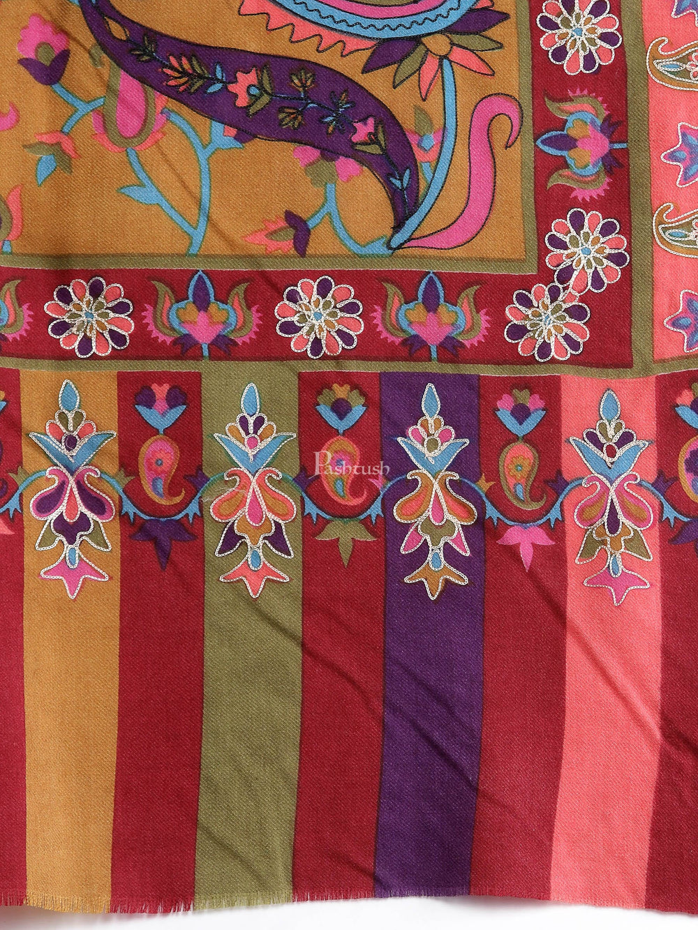 Pashtush India Womens Shawls Pashtush Womens Hand Embroidered Kalamkari Shawl, Fine Wool