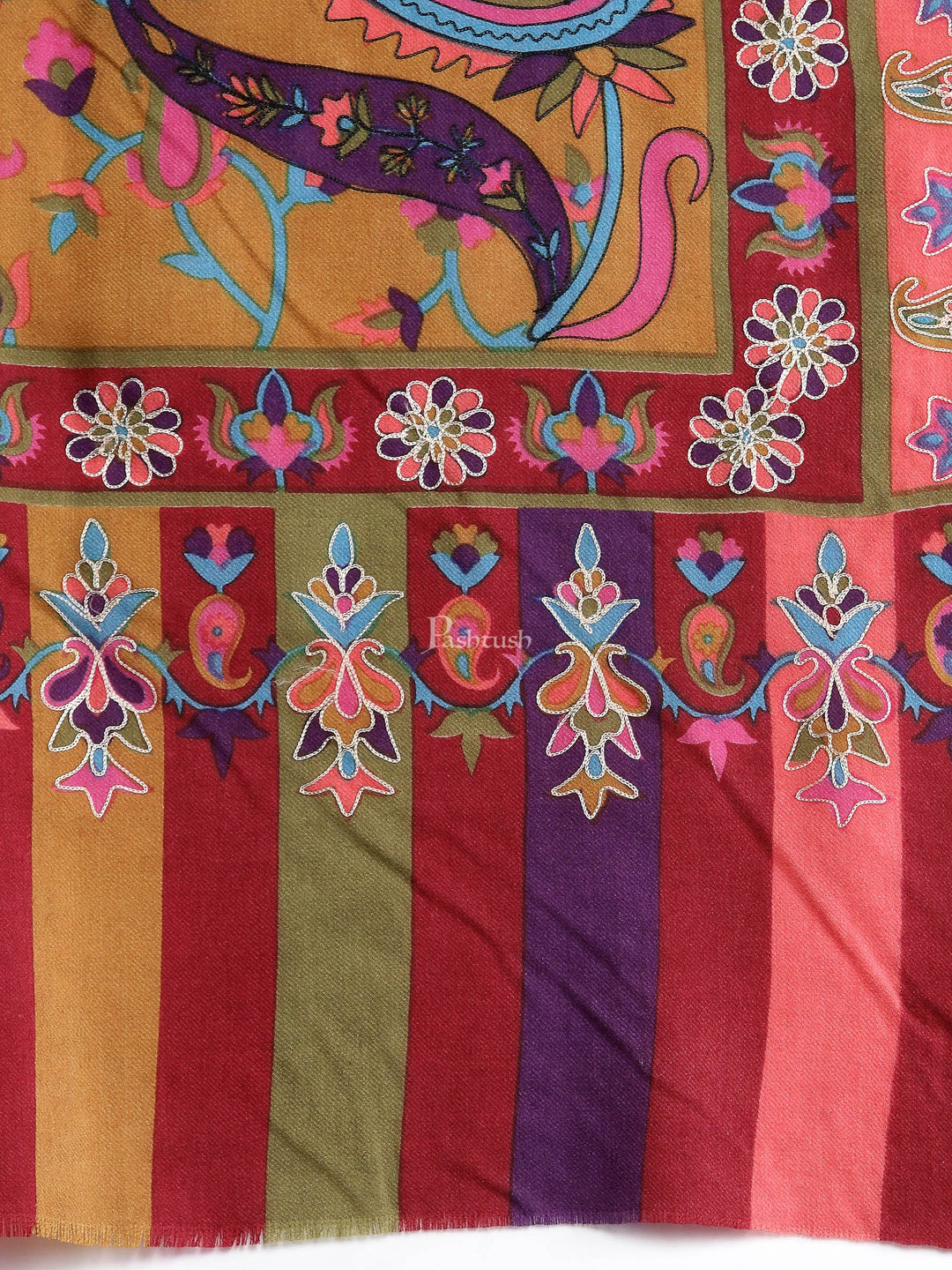 Pashtush India Womens Shawls Pashtush Womens Hand Embroidered Kalamkari Shawl, Fine Wool