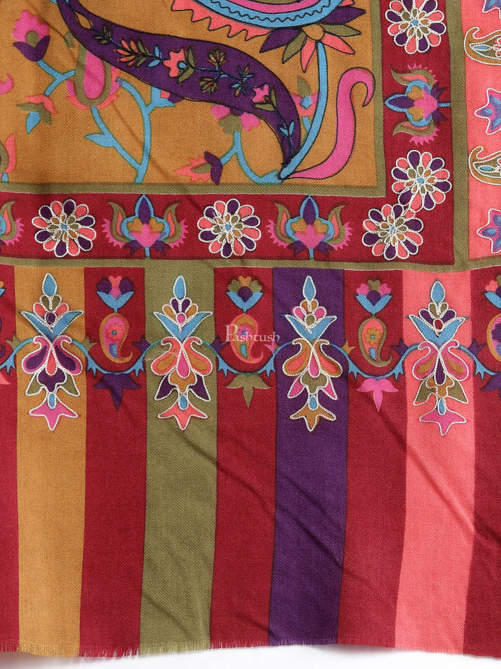 Pashtush India Womens Shawls Pashtush Womens Hand Embroidered Kalamkari Shawl, Fine Wool