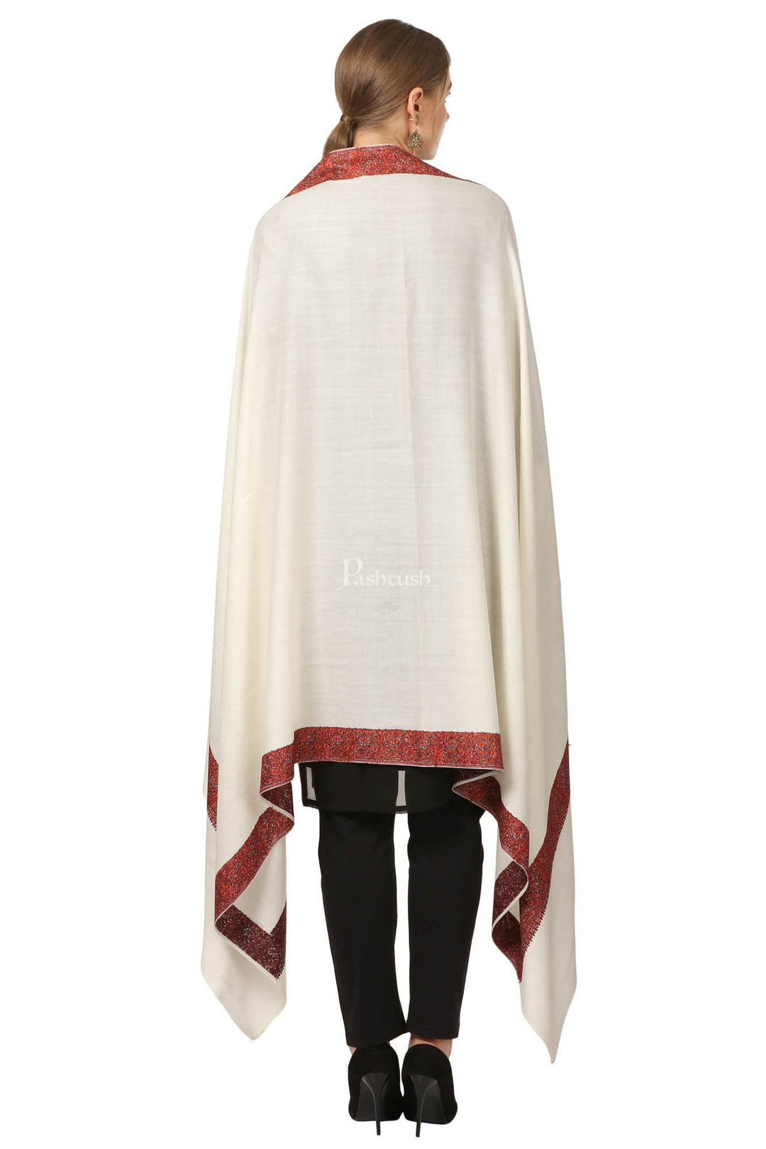 Pashtush India Womens Shawls Pashtush Womens Hand Embroidery Shawl, Fine Wool Shawls, Ivory