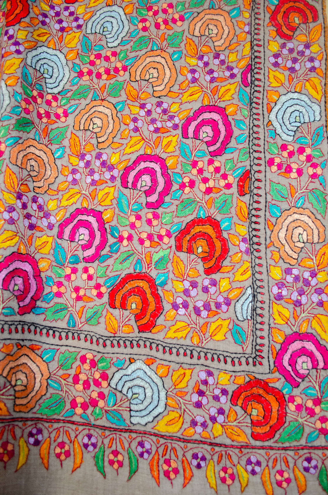 Pashtush India Womens Shawls Pashtush Womens, Handmade Pashmina Embroidery Shawl, Gulaabdar Papier Mache Embroidery with Resham Threadwork