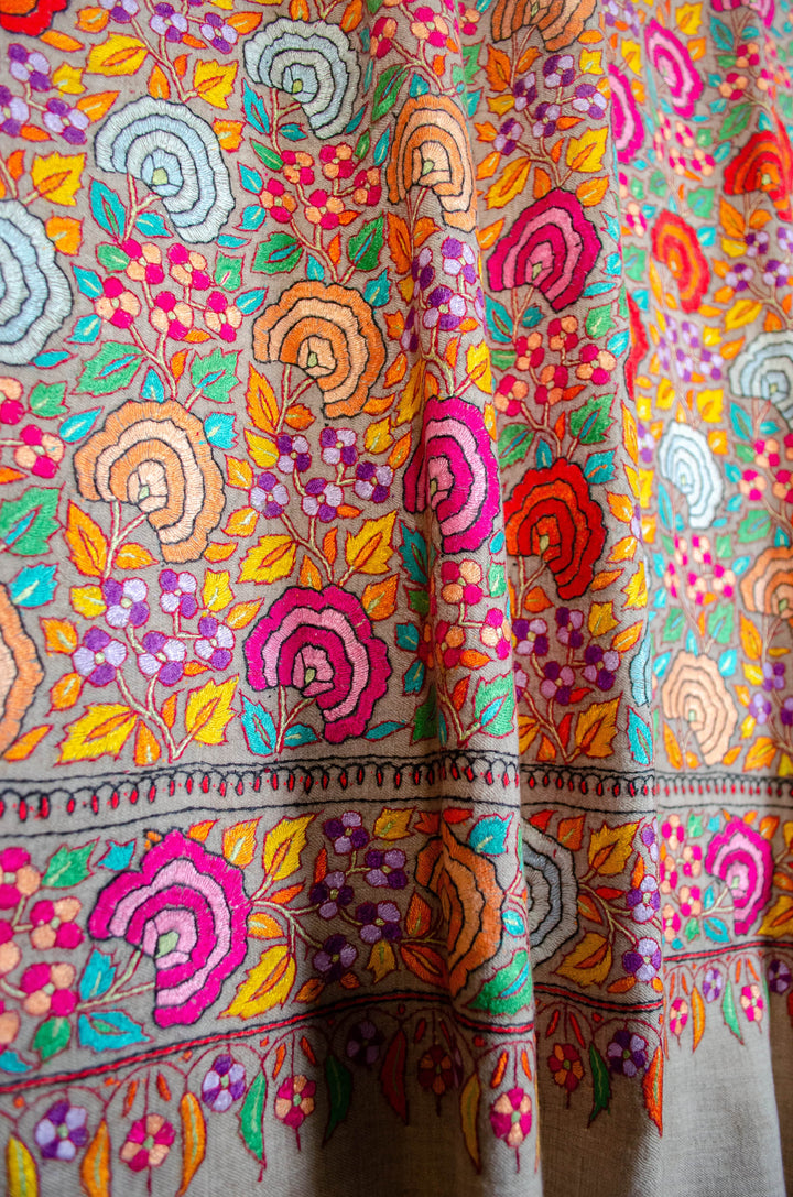 Pashtush India Womens Shawls Pashtush Womens, Handmade Pashmina Embroidery Shawl, Gulaabdar Papier Mache Embroidery with Resham Threadwork
