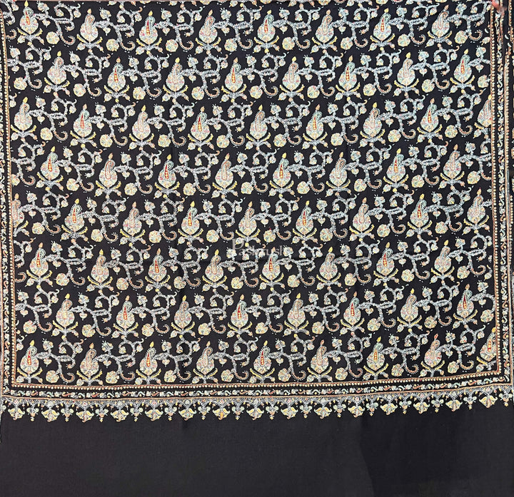 Pashtush India Womens Shawls Pashtush Womens Handmade Pashmina Shawl, Kashmiri Sozni Embroidery, Black