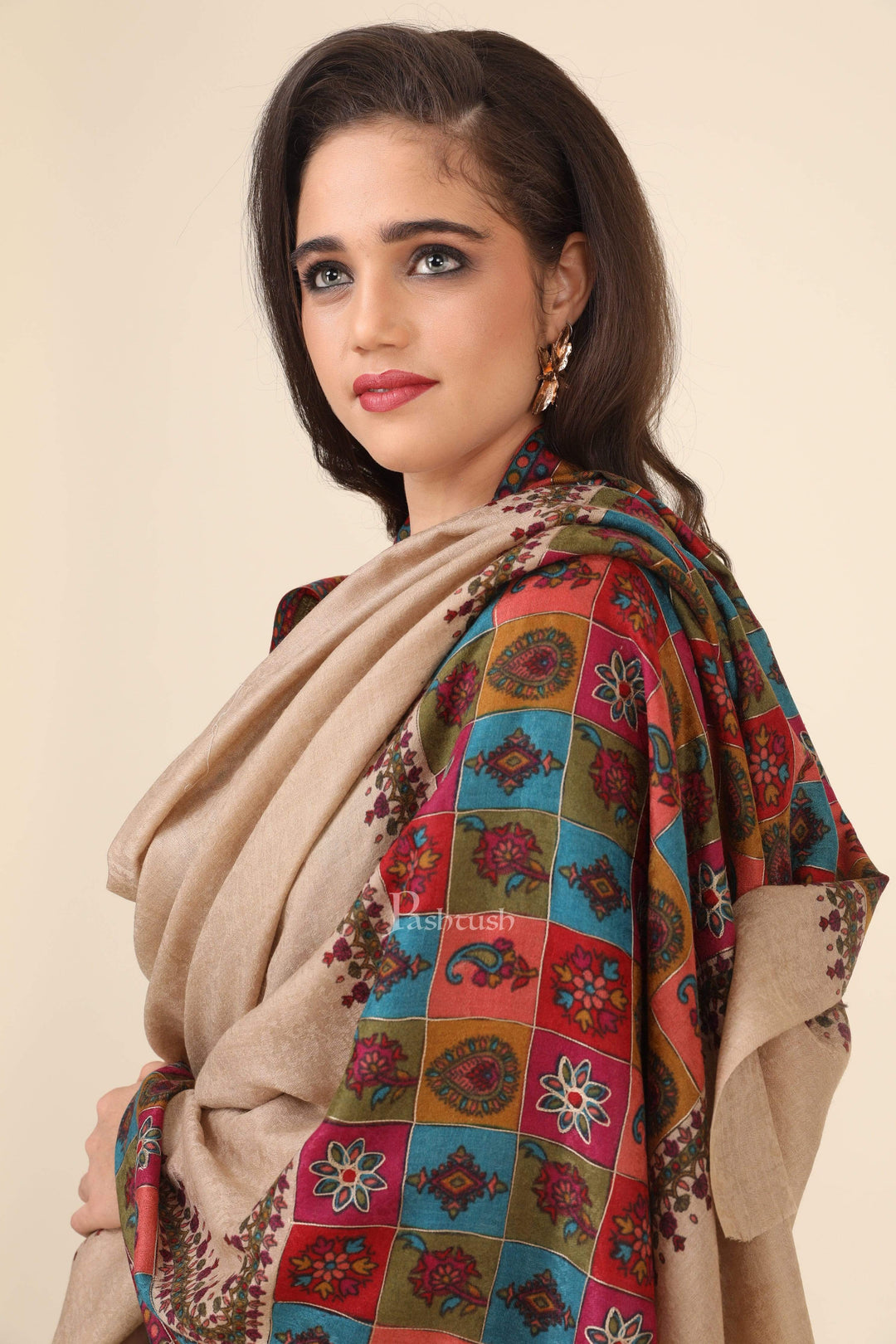 Pashtush India 100x200 Pashtush Womens Handworked, Painted Kalamkari Embroidery Shawl