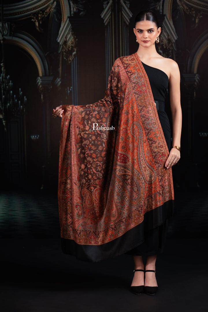 Pashtush India Womens Shawls Pashtush Womens Jamawar Shawl, Ethnic Paisley Design, Black