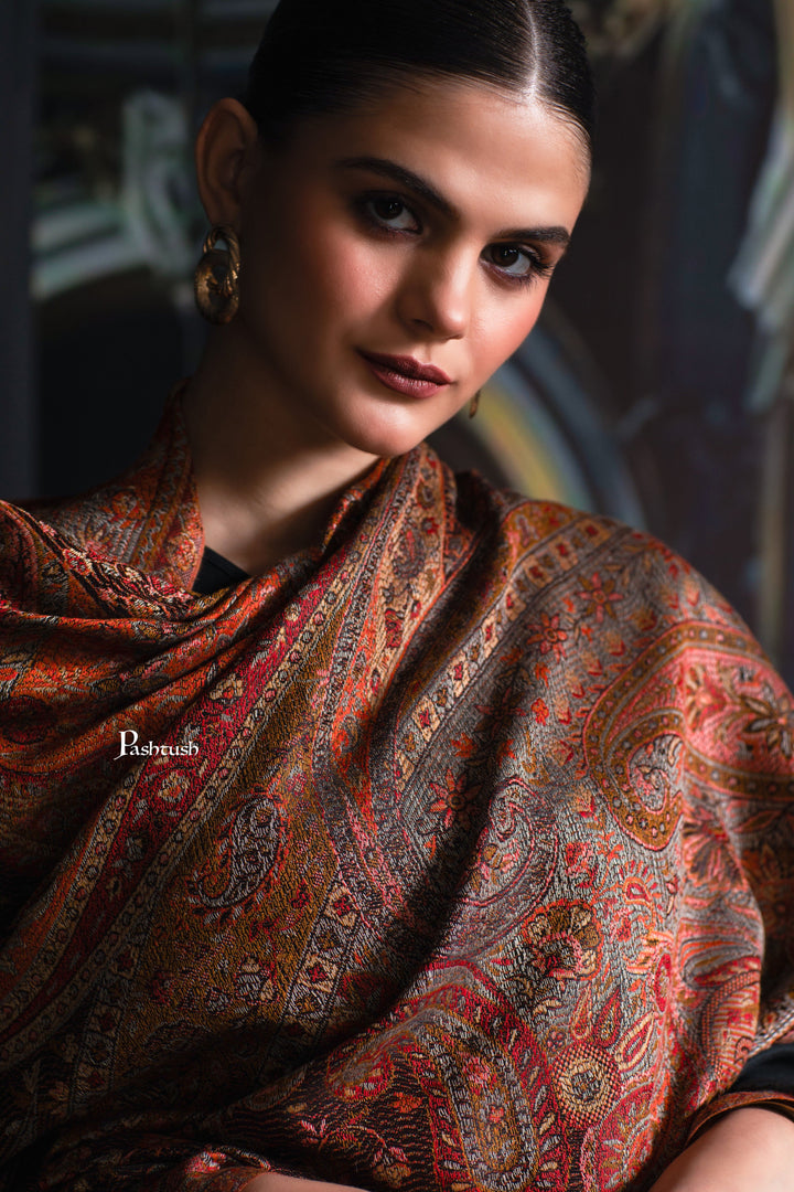 Pashtush India Womens Shawls Pashtush Womens Jamawar Shawl, Ethnic Paisley Design, Black