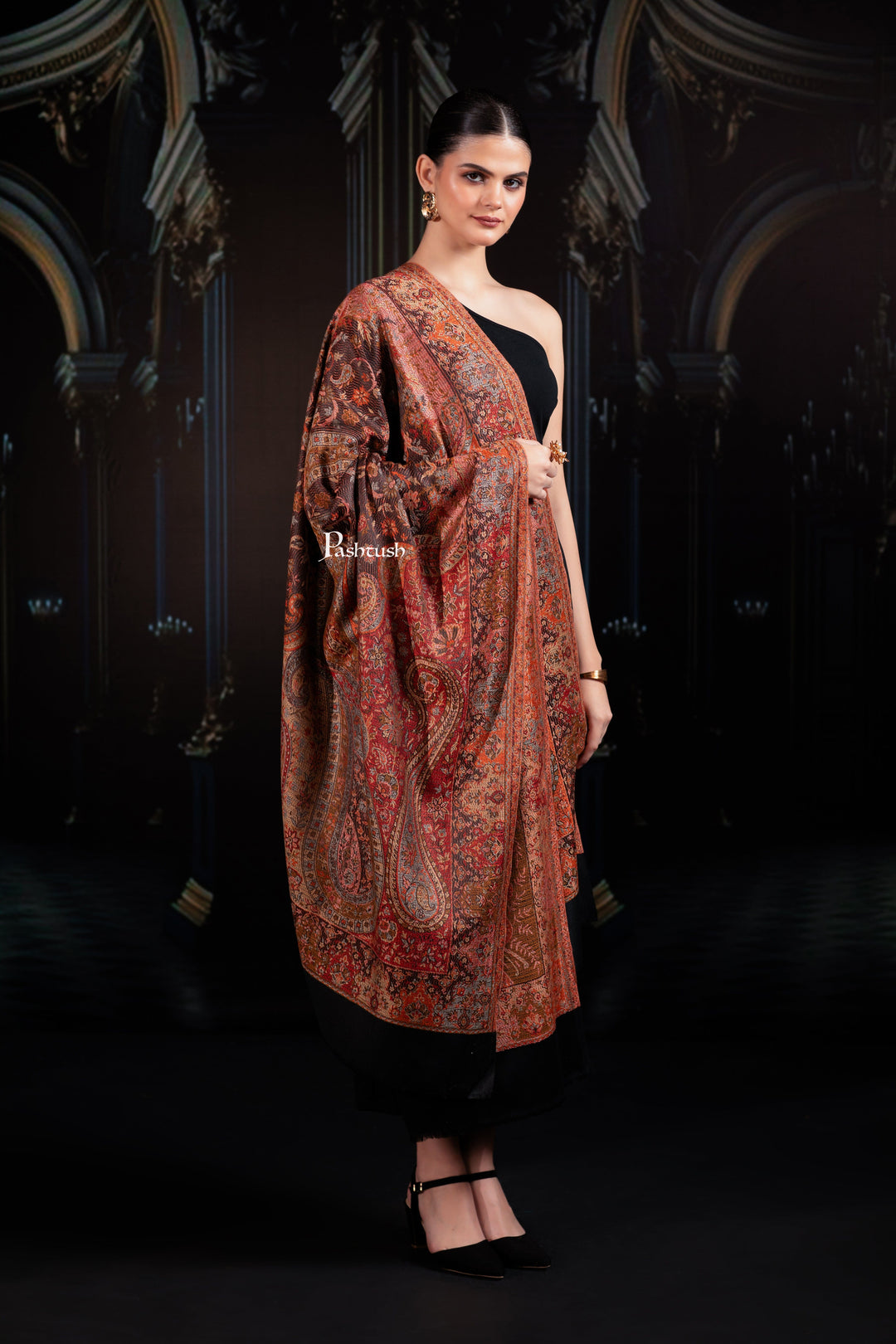Pashtush India Womens Shawls Pashtush Womens Jamawar Shawl, Ethnic Paisley Design, Black