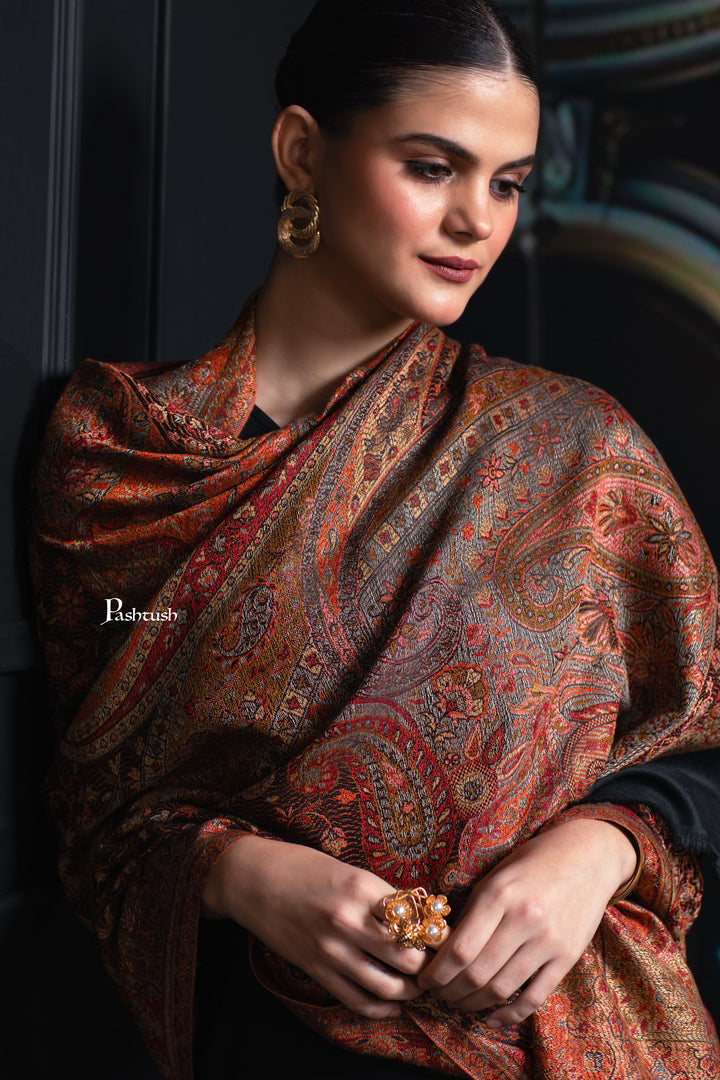 Pashtush India Womens Shawls Pashtush Womens Jamawar Shawl, Ethnic Paisley Design, Black