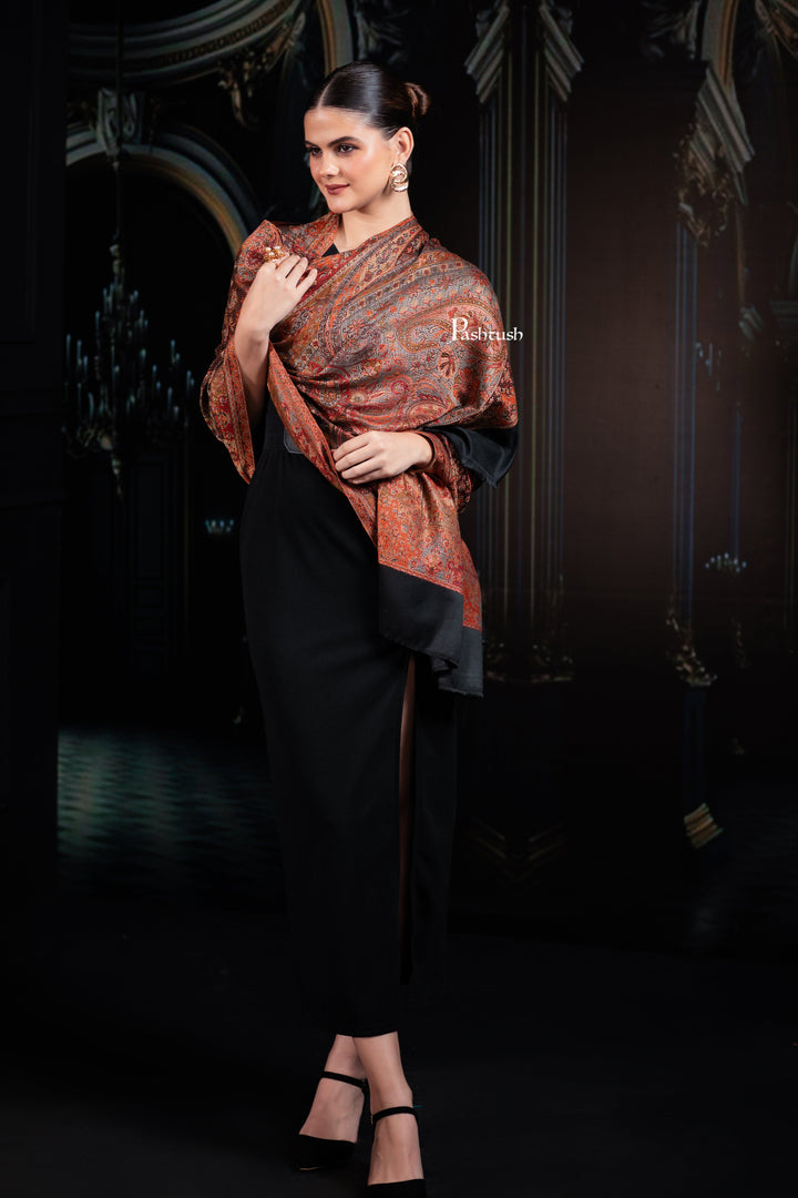 Pashtush India Womens Shawls Pashtush Womens Jamawar Shawl, Ethnic Paisley Design, Black