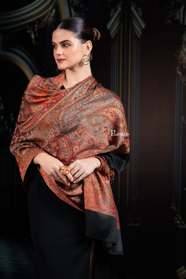 Pashtush India Womens Shawls Pashtush Womens Jamawar Shawl, Ethnic Paisley Design, Black