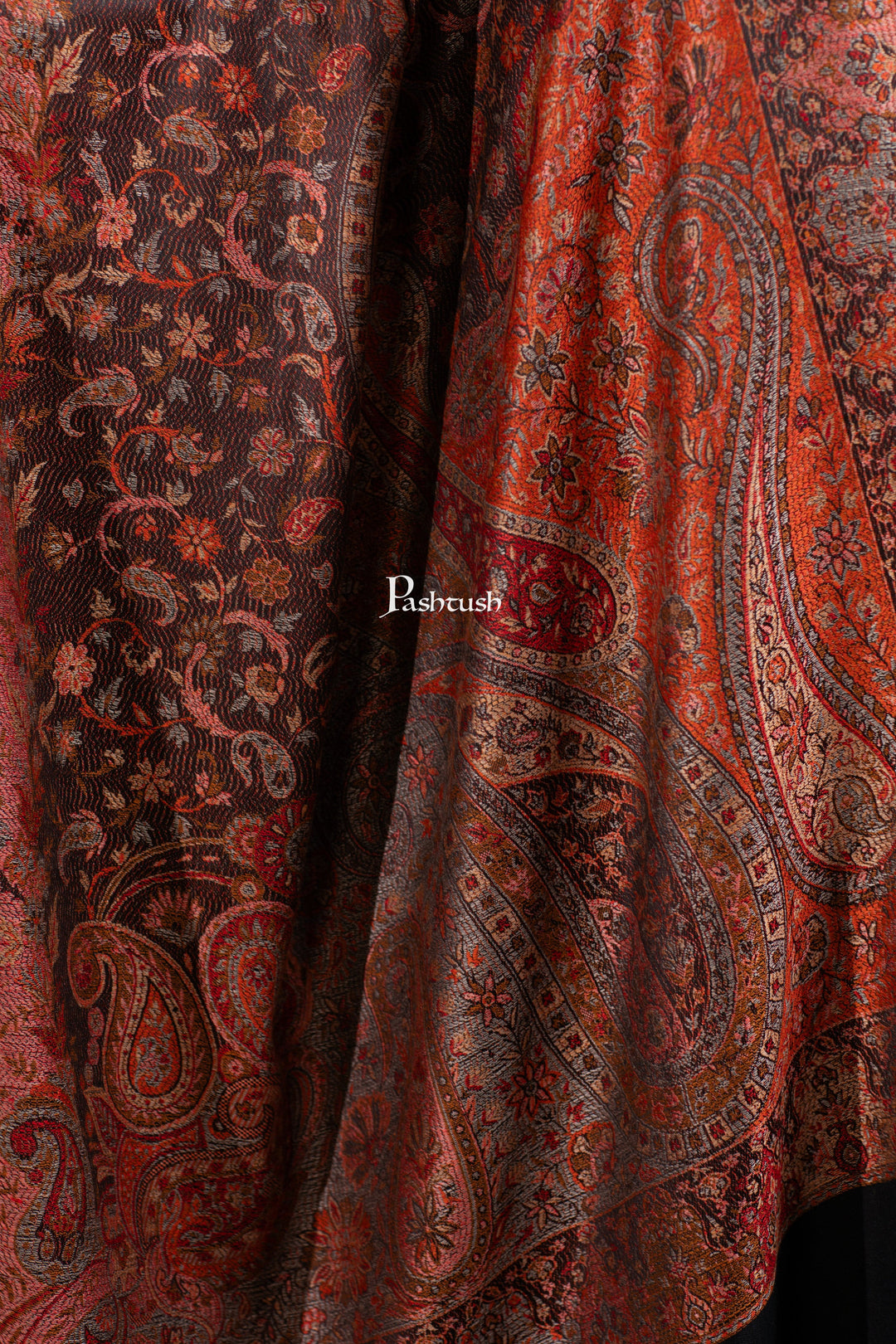 Pashtush India Womens Shawls Pashtush Womens Jamawar Shawl, Ethnic Paisley Design, Black