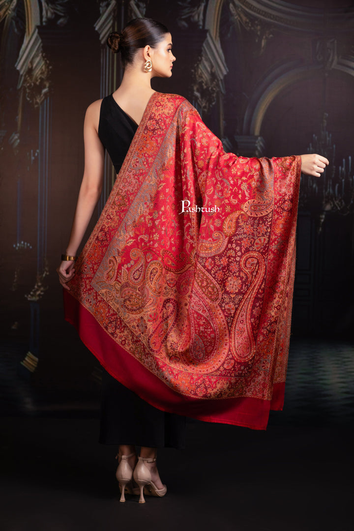 Pashtush India Womens Shawls Pashtush Womens Jamawar Shawl, Ethnic Paisley Design, Maroon