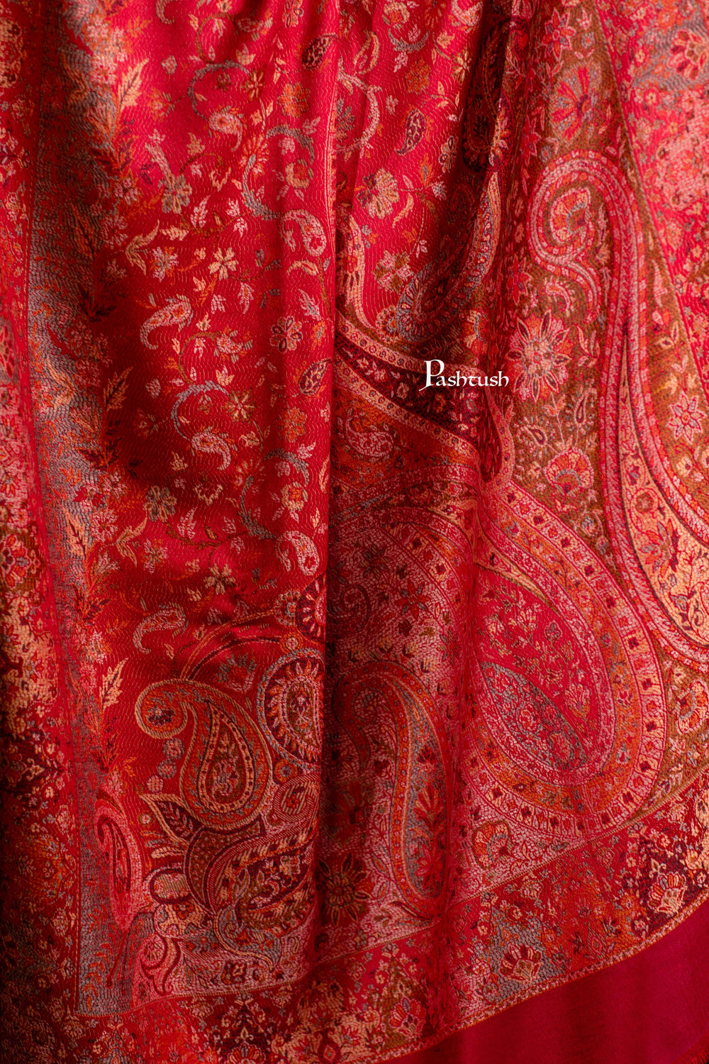 Pashtush India Womens Shawls Pashtush Womens Jamawar Shawl, Ethnic Paisley Design, Maroon