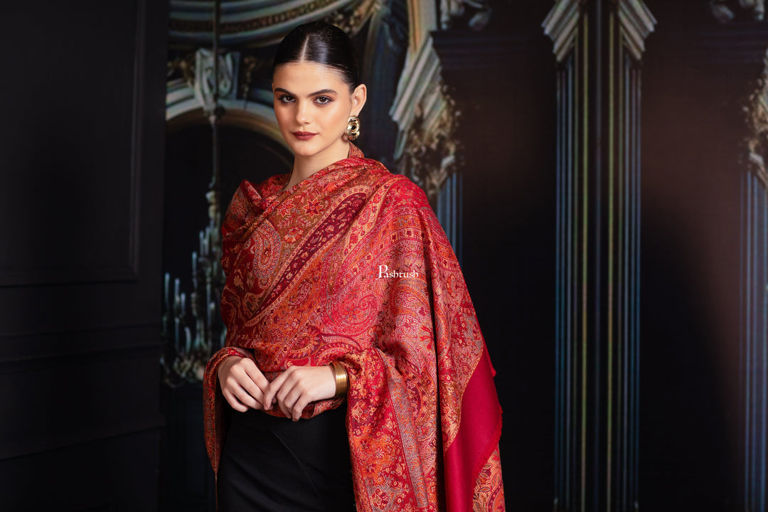 Pashtush India Womens Shawls Pashtush Womens Jamawar Shawl, Ethnic Paisley Design, Maroon