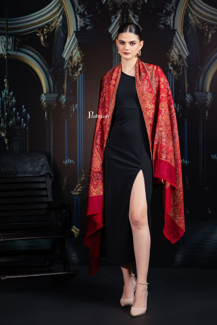 Pashtush India Womens Shawls Pashtush Womens Jamawar Shawl, Ethnic Paisley Design, Maroon