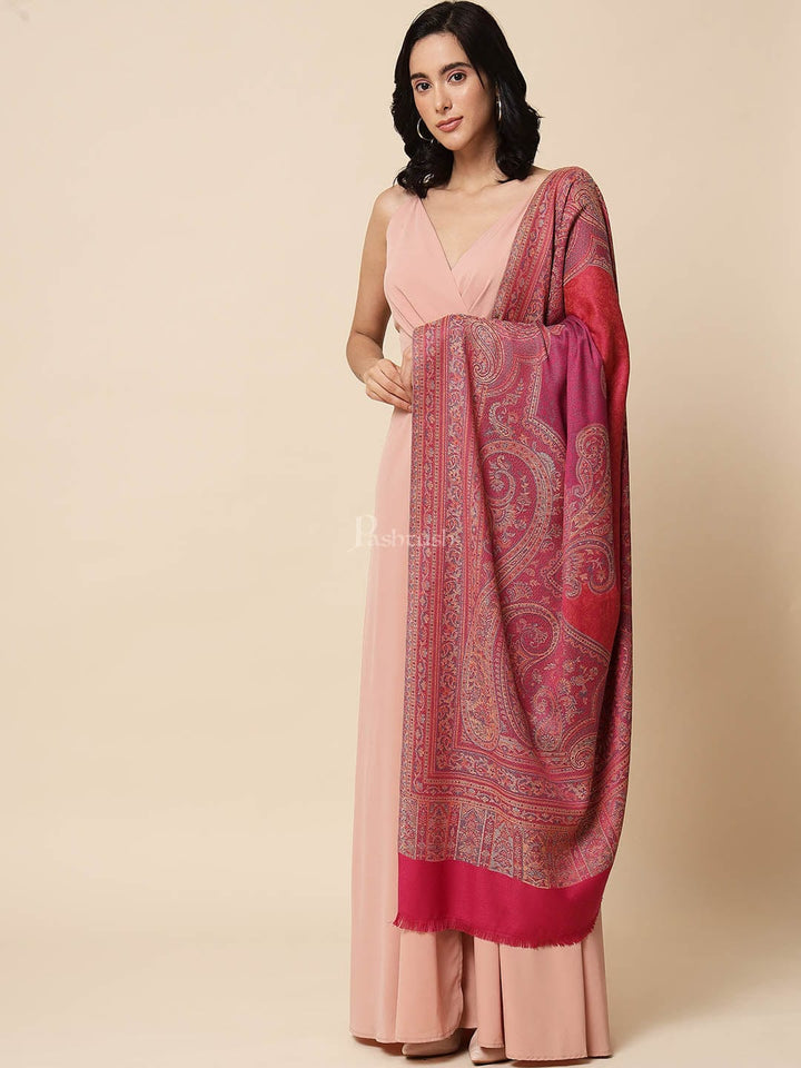 Pashtush India Womens Shawls Pashtush Womens Jamawar Shawl, Faux Pashmina, Soft and Warm, Fuschia