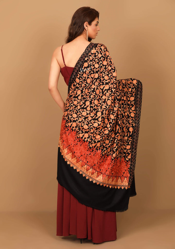 Pashtush India 100x200 Pashtush Womens Jamawar Shawl with Hand Aari Embroidery, Silky Threadwork - Soft Faux Pashmina