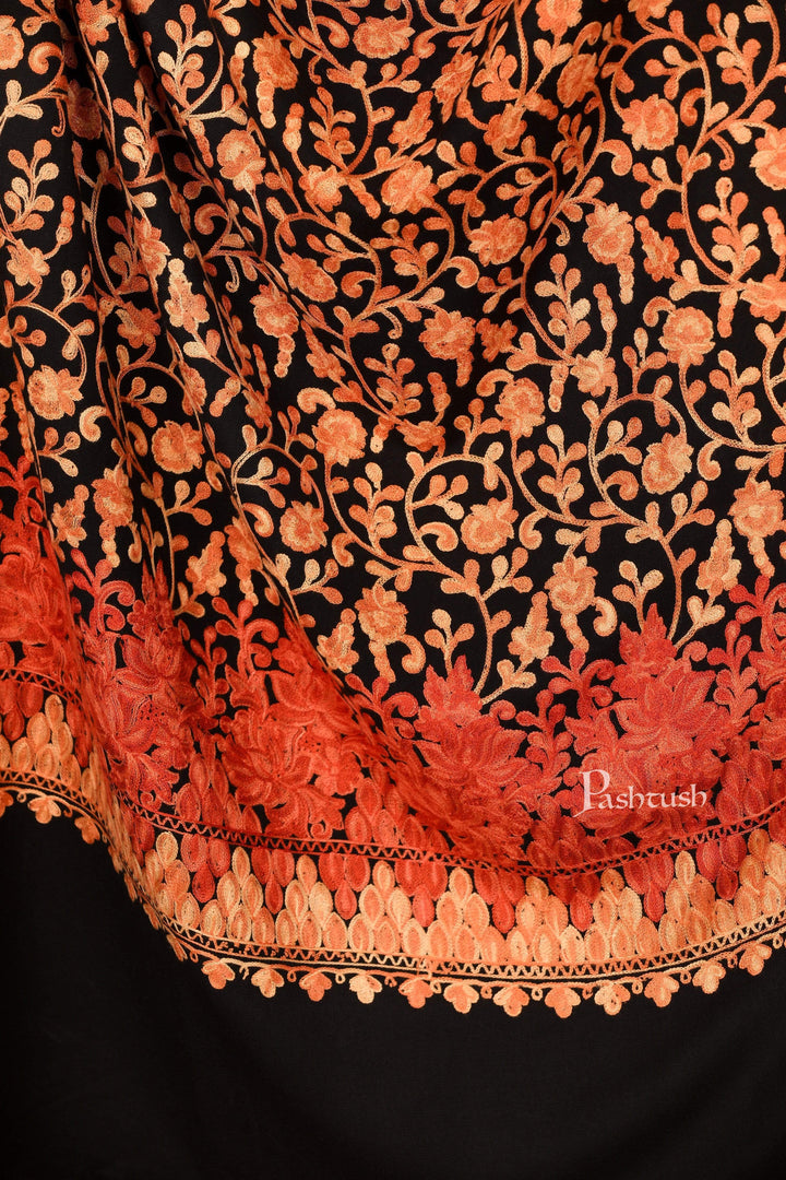 Pashtush India 100x200 Pashtush Womens Jamawar Shawl with Hand Aari Embroidery, Silky Threadwork - Soft Faux Pashmina