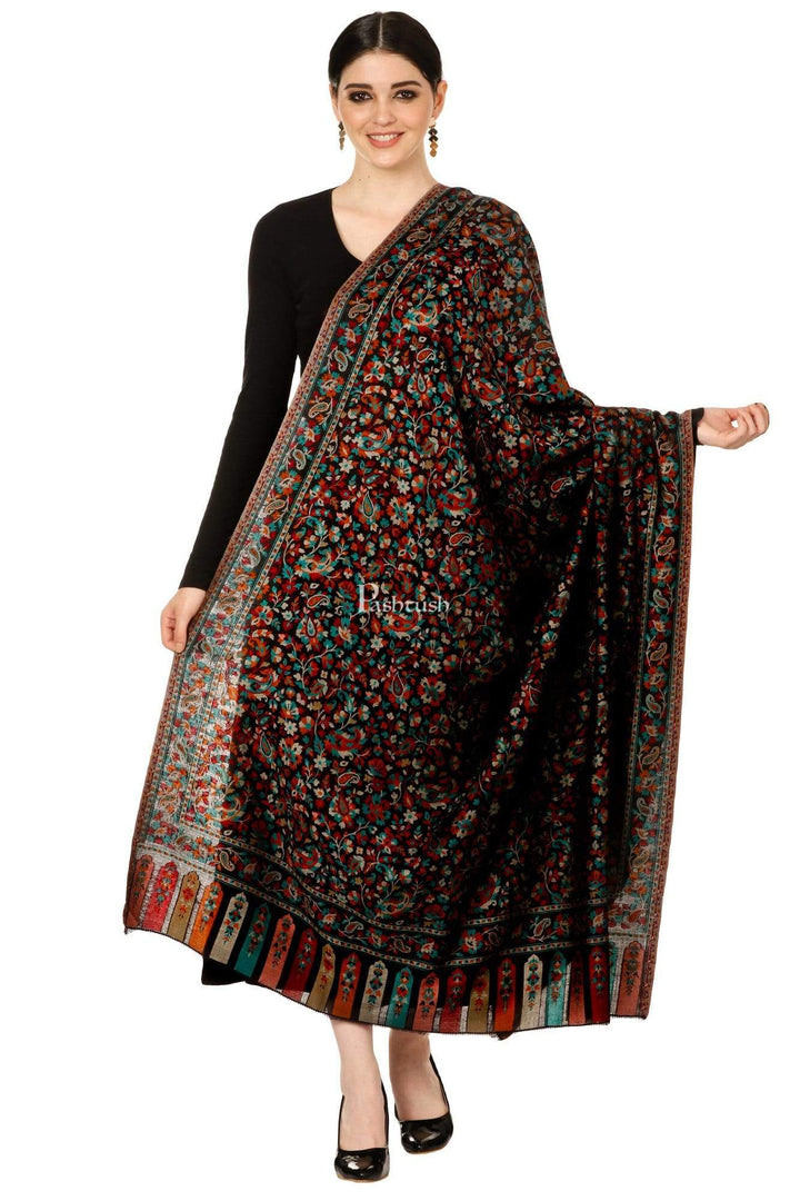 Pashtush India 100x200 Pashtush Womens Kaani Shawl, Faux Pashmina Shawl, Soft and Warm (Black)