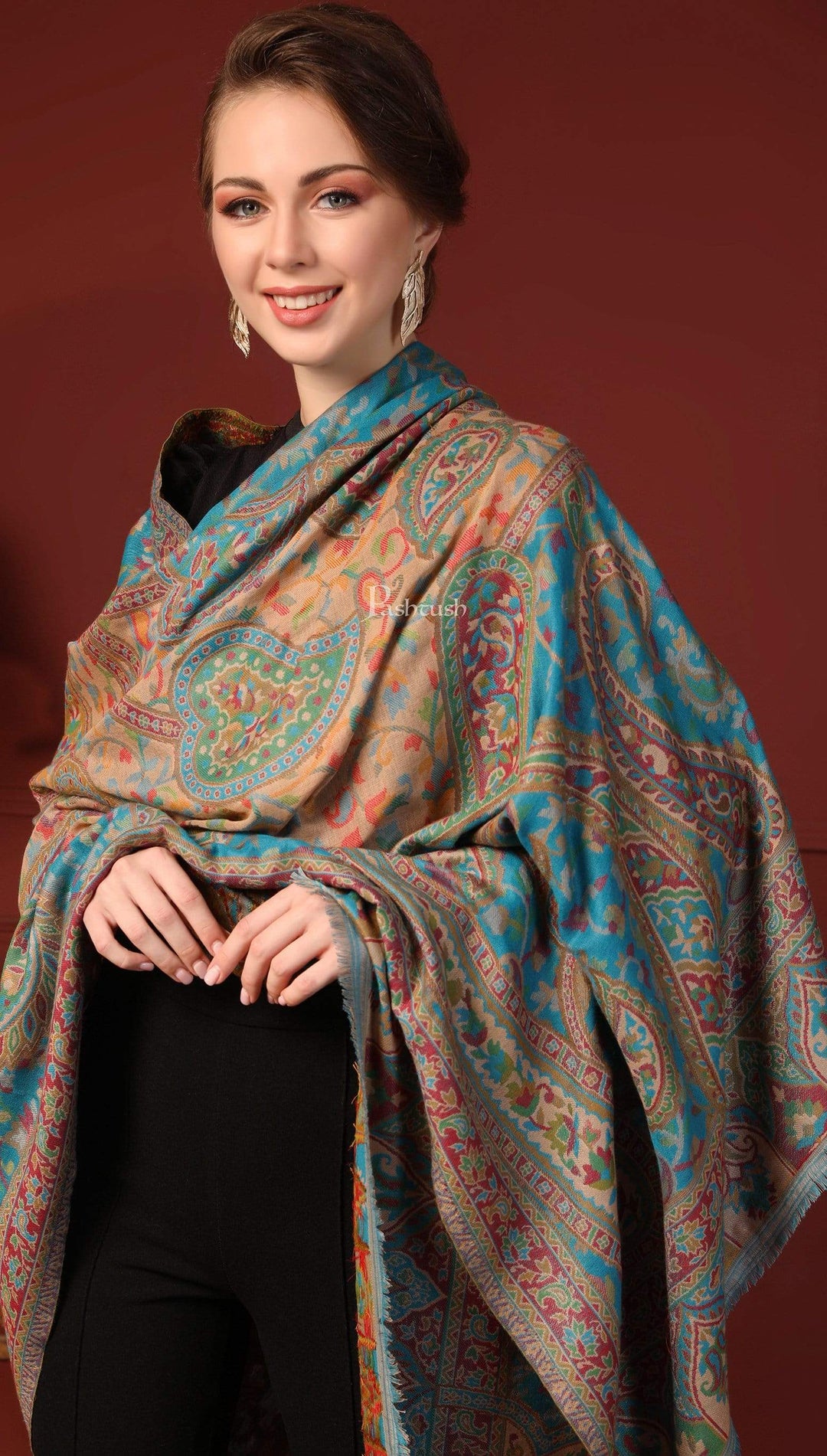 Pashtush India 100x200 Pashtush Womens Kaani Shawl, Faux Pashmina, Soft And Warm, Barabic Blue