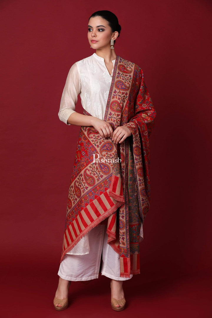 Pashtush Shawl Store Shawl Pashtush Womens Kaani Shawl, Faux Pashmina, Soft and Warm, Red