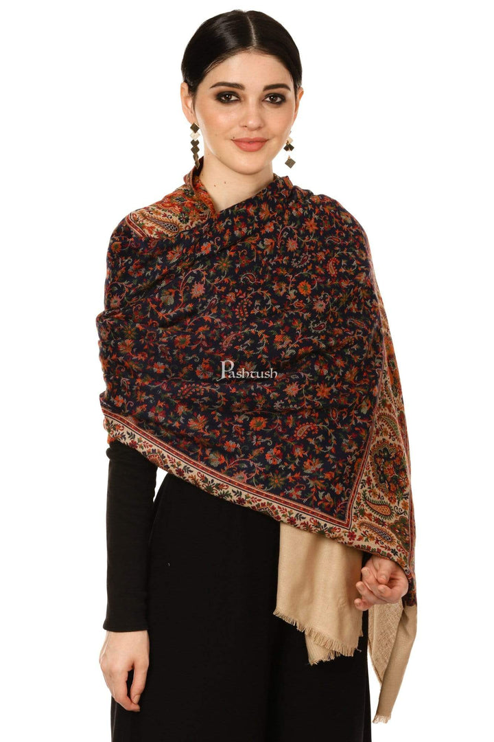 Pashtush Shawl Store Shawl Pashtush Womens Kaani Shawl, Faux Pashmina, Woven Jacquard Design with Woven Kashmiri Paisleys, Soft and Warm Faux Pashmina