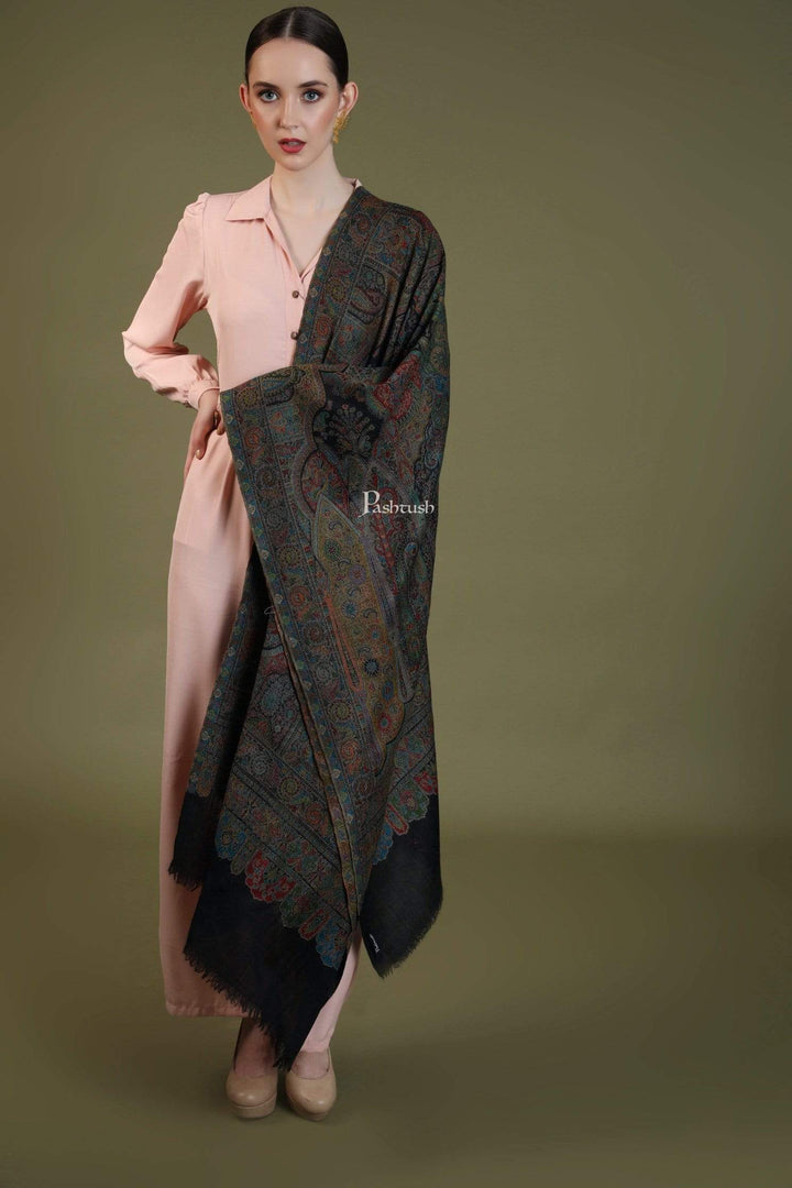 Pashtush India 70x200 Pashtush Womens Kaani Weave Stole, 100% PURE WOOL WITH WOOLMARK Certificate
