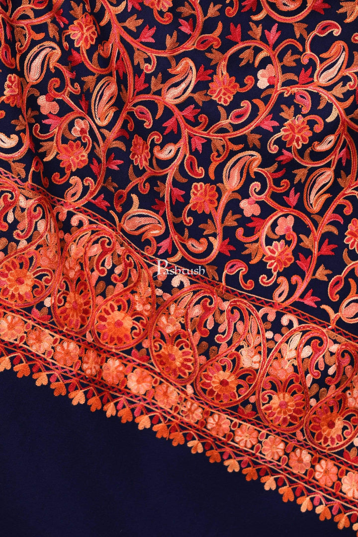 Pashtush Store Stole Pashtush Womens Kashmiri Aari Embroidery Stole, Soft and Warm, Navy Blue