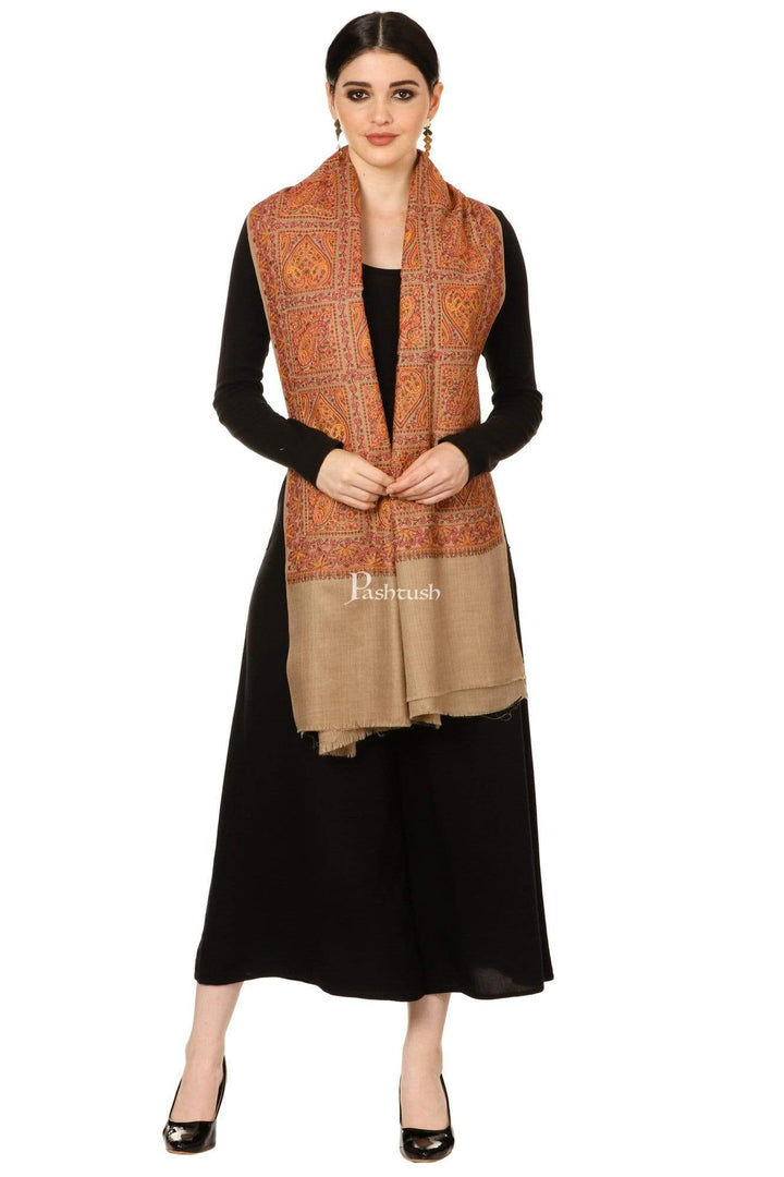 Pashtush India 100x200 Pashtush Womens Kashmiri Embroidery Jaal Jamawar Shawl, Intricate Heritage Collection
