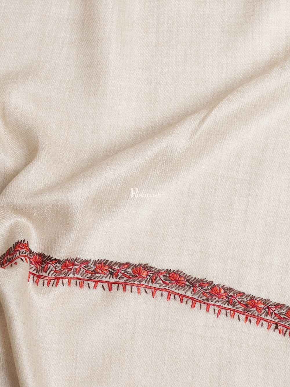 Pashtush India Womens Shawls Pashtush Womens Kashmiri Hand Embroidery Shawl Woollen Kingri Beige