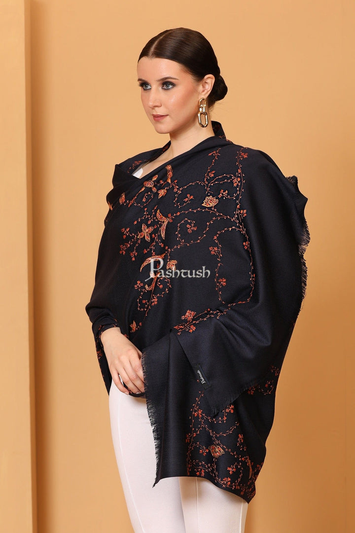 Pashtush India Womens Shawls Pashtush Womens Kashmiri Hand Embroidery Shawl, Woollen, Navy Blue