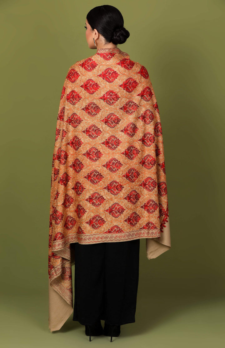 Pashtush Store Shawl Pashtush Womens Kashmiri Shawl, Aari Embroidery, Beige