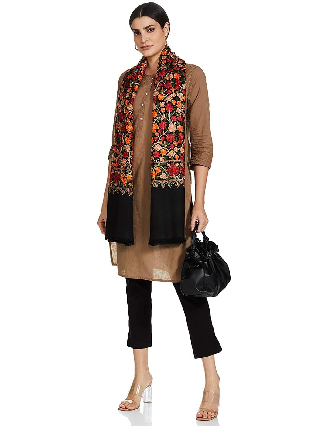 Pashtush India 100x200 Pashtush Womens Kashmiri Shawl, Aari Embroidery, Black